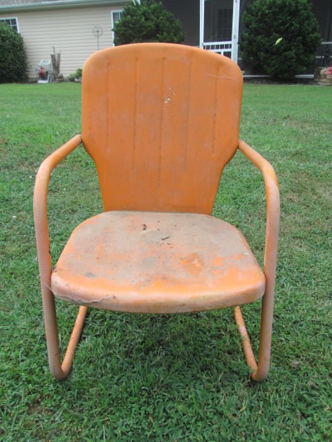 1950's Style Metal Cantilevering Patio Arm Chair: some weathering, Local Pickup Only