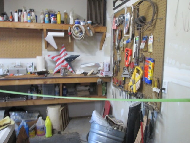 Contents of Back Wall and Work Bench-Hand Tools, Wood Chisels, 200' Tape Measure, (1 of 11)