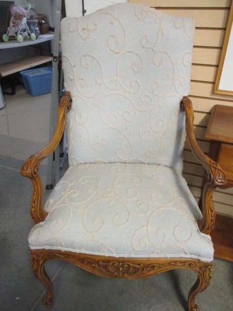 Vintage French Provincial Style Carved Wood and Upholstered Arm Chair (1 of 5)