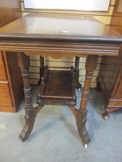 Antique Victorian 2-Tier Parlor Table with Turned Spindle Legs and Casters: 30" x 22" x 30 1/2", Local Pickup Only