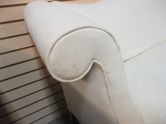 Traditional Curved Back Scroll Arm Off-White Sofa - 3