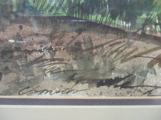 Vintage Framed and Matted Watercolor Cabin Landscape Artwork - 3
