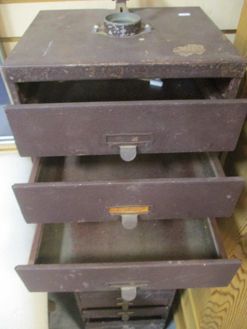 Vintage 17-Drawer Industrial Watchmaker's Storage Cabinet with Manual Press - 5