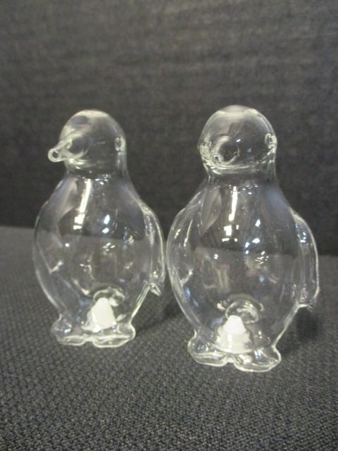 Pair of Vintage Blown Glass Penguin Sculptures: 3" each