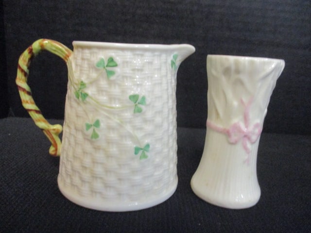 Vintage Belleek (Ireland) Vase and Small Pitcher: 3 7/8" and 4"