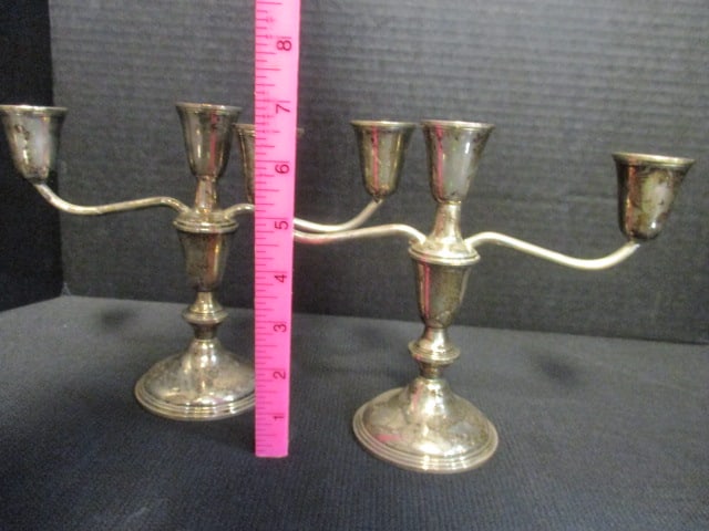 Pair of Vintage Empire Weighted Sterling Silver 3-Arm Candelabras - 7
