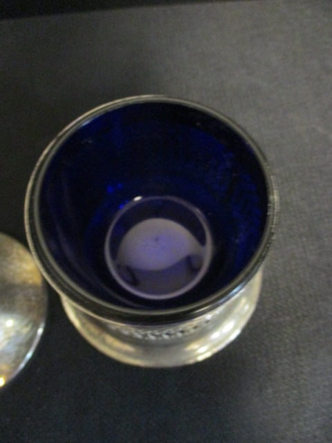 Vintage Silverplated Jam Jar with Cobalt Blue Glass Insert - 3