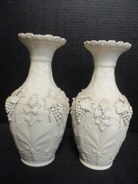 Pair of Vintage Bisque Porcelain Vases: 11" each