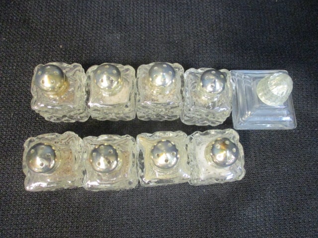 Set of 8 Glass Individual Salt & Pepper Shakers and 1 Art Deco Shaker - 2