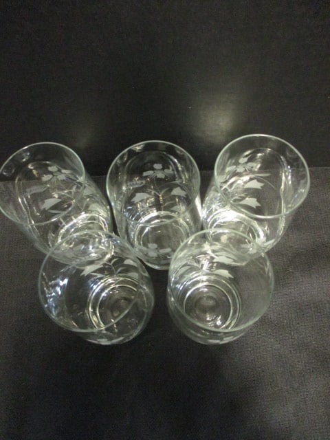 Vintage Set of 5 Etched Glasses - 2