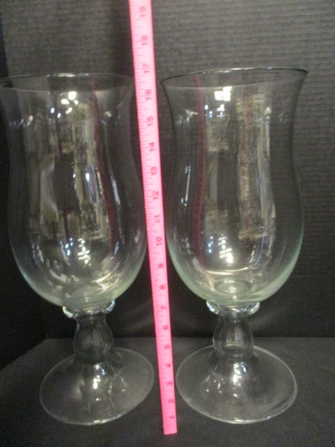 Pair of Large Clear Glass Footed Hurricane Vases/Candleholders - 4