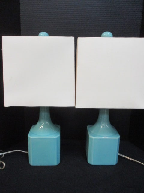 Pair of Turquoise Square Table Lamps: 23" each