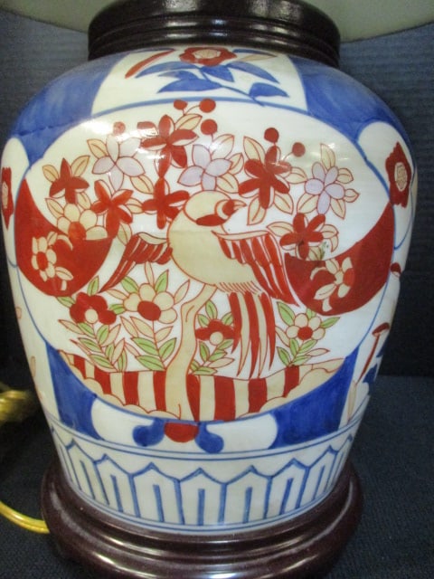Vintage Imari Style Porcelain Table Lamp with Silk Shade - 3