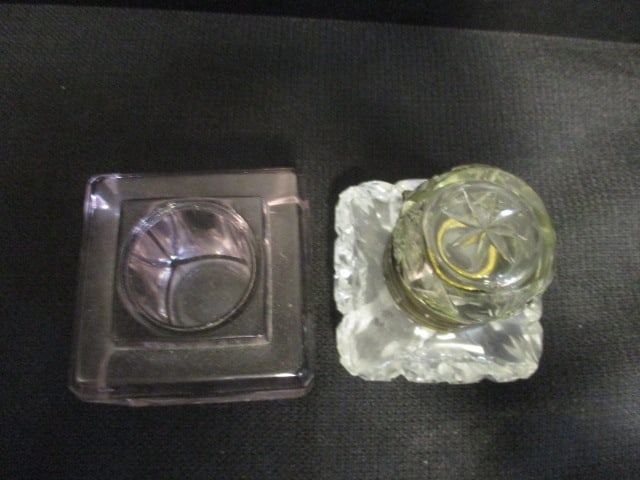 Vintage Cut-Glass Crystal Ink Well and Purple Tinted Glass Ink Well - 2