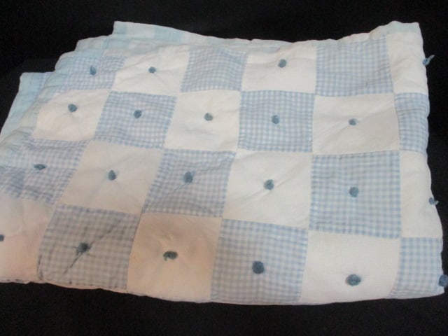 Vintage Handmade Blue and White Baby Blanket - 2