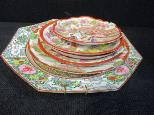 6 Vintage Japanese and Chinese Porcelain Plates: 4 3/4" to 9", chips