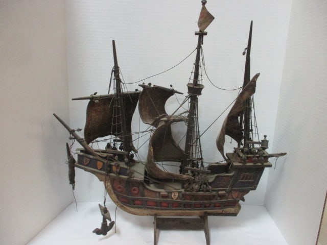 Vintage Wood Model Ship on Stand (1 of 6)