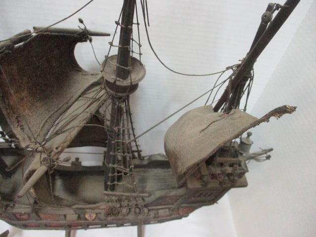 Vintage Wood Model Ship on Stand - 5