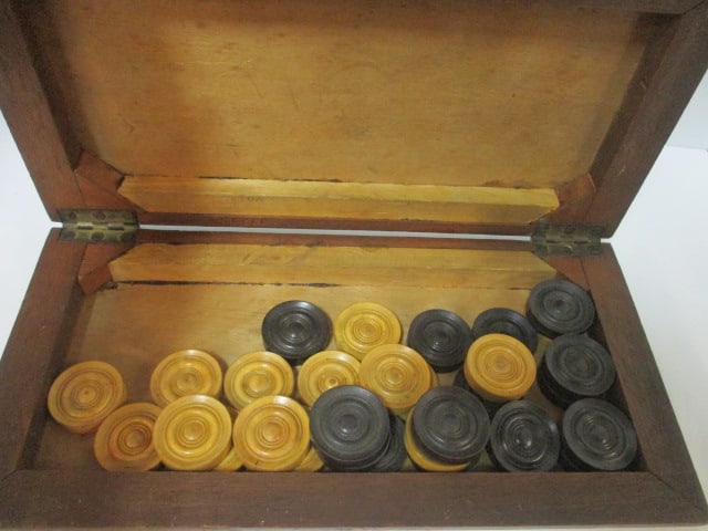Vintage Wood Folding Checker Box with Checkers and Metal Container with - 6