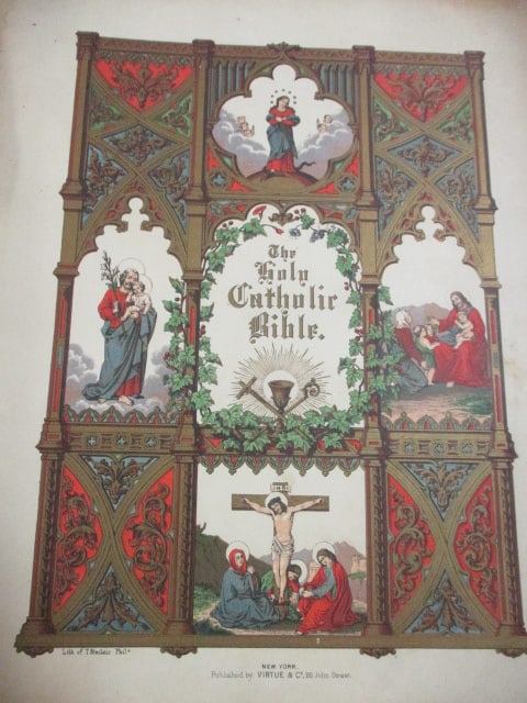 Antique "The Holy Catholic Bible" Large Book - 5