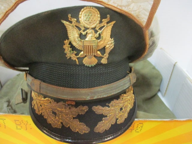 Vintage U.S. Army Officer's Dress Cap with Cover, Fur and Leather Aviator Hat, - 4