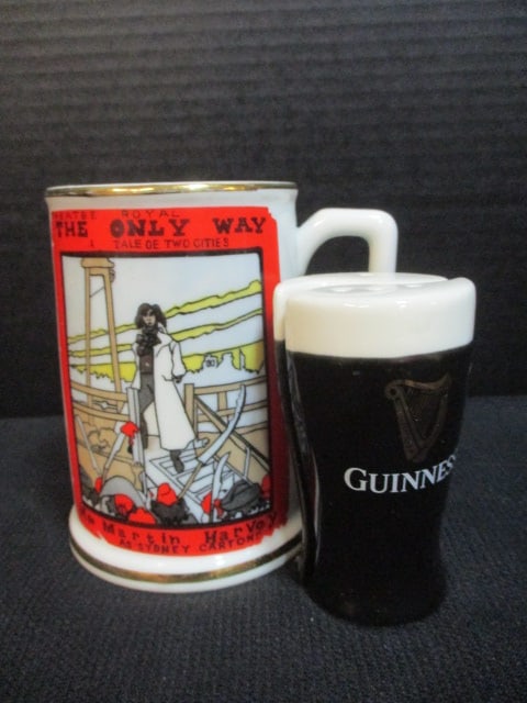 Vintage "A Tale of Two Cities" Mug and "Guiness" Salt & Pepper Shakers: 4" and 5 1/4"
