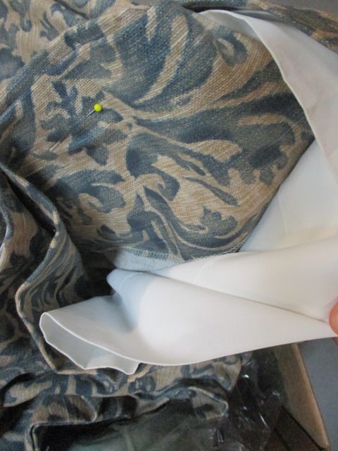 Vintage Green Silk Curtain Panels and Blue & Tan Cotton Curtain Panels - 2