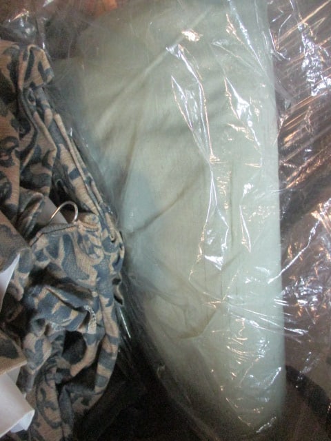 Vintage Green Silk Curtain Panels and Blue & Tan Cotton Curtain Panels - 3