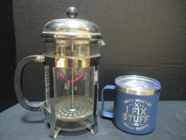 Bodum Glass Coffee Press Pot and Handyman Insulated Travel Coffee Cup: 4 1/4" and 11"