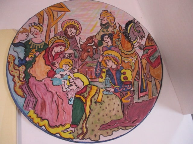 Religious Art Lot - "Angels of Mercy" Matted Saying, Handpainted Nativity - 3