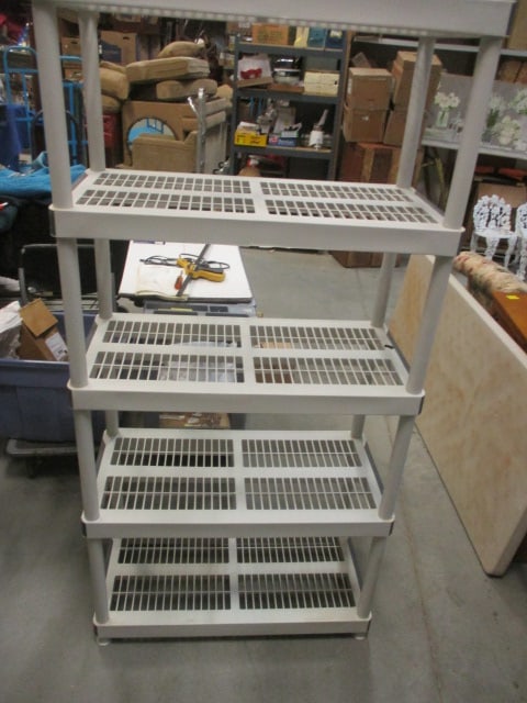 Heavy Duty Plastic 5-Tier Open Ventilated Shelving Unit: 36" x 18" x 73", hole on one side of one shelf, Local Pickup Only