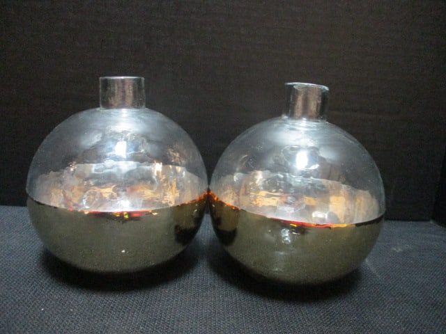 Pair of Mud Pie Goldtone Base Round Glass Vases: 6" each