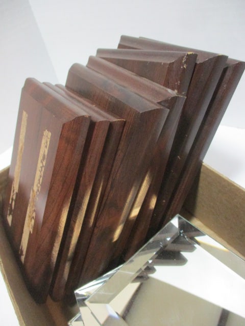 Lot of Wood Award Plaques and Mirrored Stands - 3