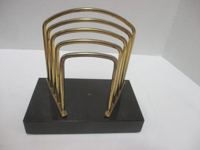 Vintage Brass and Marble Desk Letter Holder, Marble Pen/Pencil Holder, and - 2