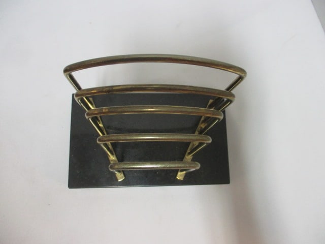 Vintage Brass and Marble Desk Letter Holder, Marble Pen/Pencil Holder, and - 3