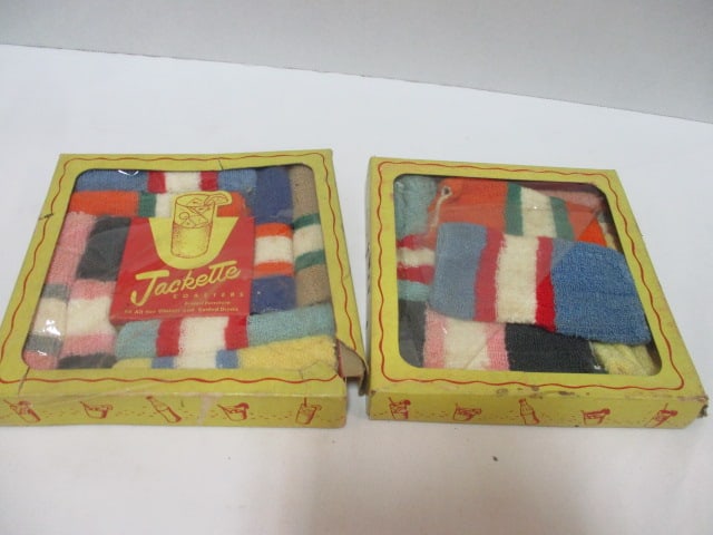 2 Retro Jackette Coasters Sets: box edges are torn
