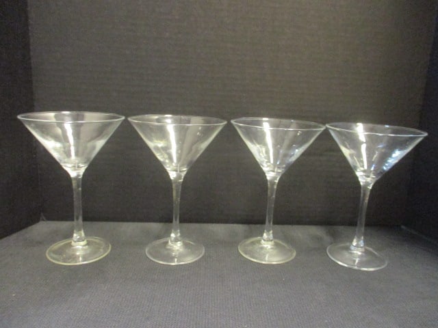 Set of 4 Mid Century Modern Martini Stem Glasses: 7" each