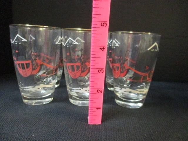 Vintage Set of 6 Libbey "Curio" Stagecoach Scene Glasses - 6