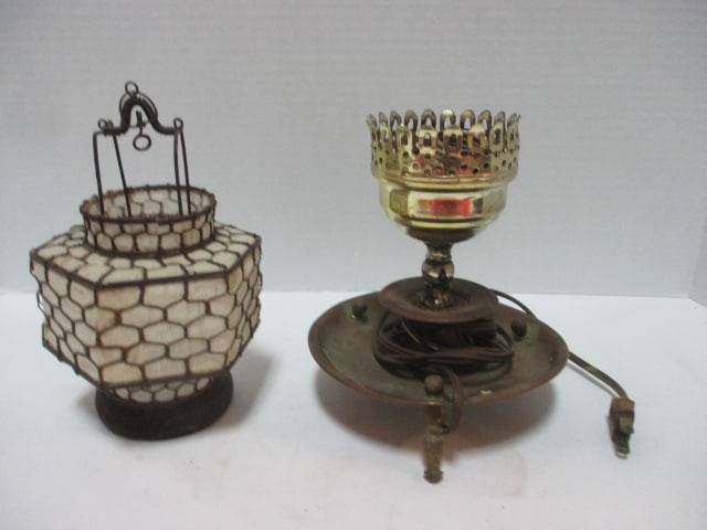 Vintage Brass 3-Legged Electric Lamp Base and Metal Candle Holder: 7" each