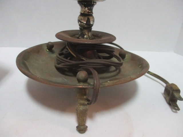 Vintage Brass 3-Legged Electric Lamp Base and Metal Candle Holder - 2