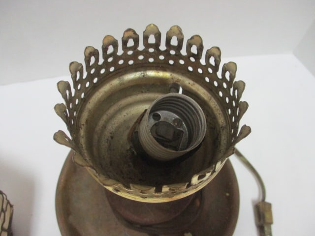 Vintage Brass 3-Legged Electric Lamp Base and Metal Candle Holder - 3