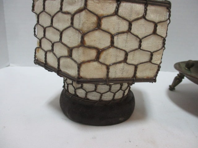 Vintage Brass 3-Legged Electric Lamp Base and Metal Candle Holder - 4