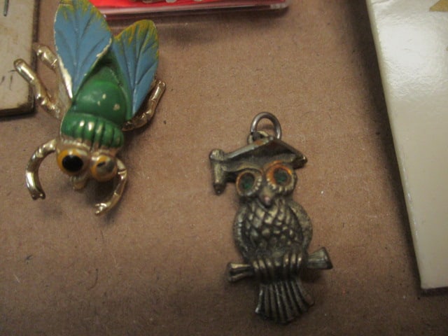 Collection of Vintage Pins and Pendants - 1896 Lacqueret, Avon Fishing Pole, - 4