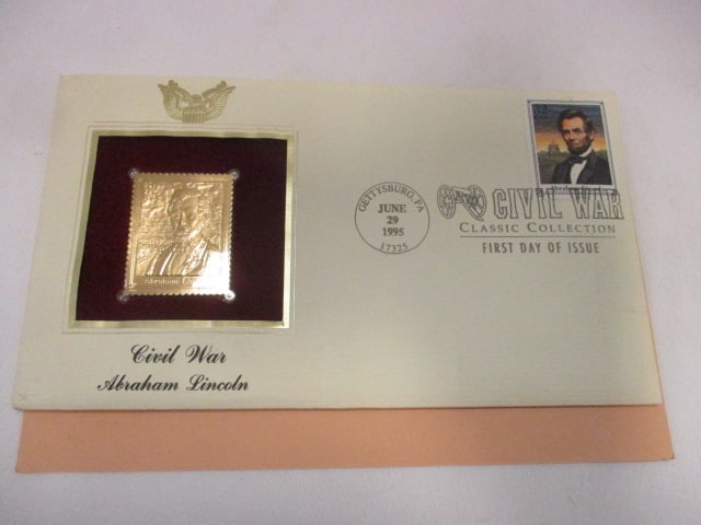 Civil War Classic Collection 1995 Abraham Lincoln Gold Stamp Replica and: First Day of Issue Postmark