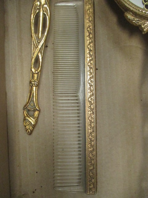 Vintage Stylebuilt Accessories (New York) 24K Gold Plated Mirror, Brush, and - 2