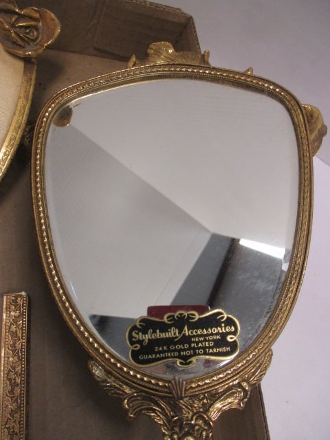 Vintage Stylebuilt Accessories (New York) 24K Gold Plated Mirror, Brush, and - 5