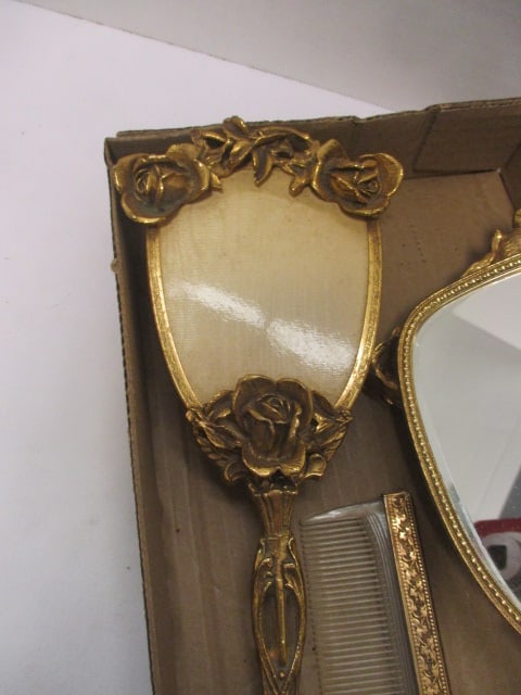 Vintage Stylebuilt Accessories (New York) 24K Gold Plated Mirror, Brush, and - 8