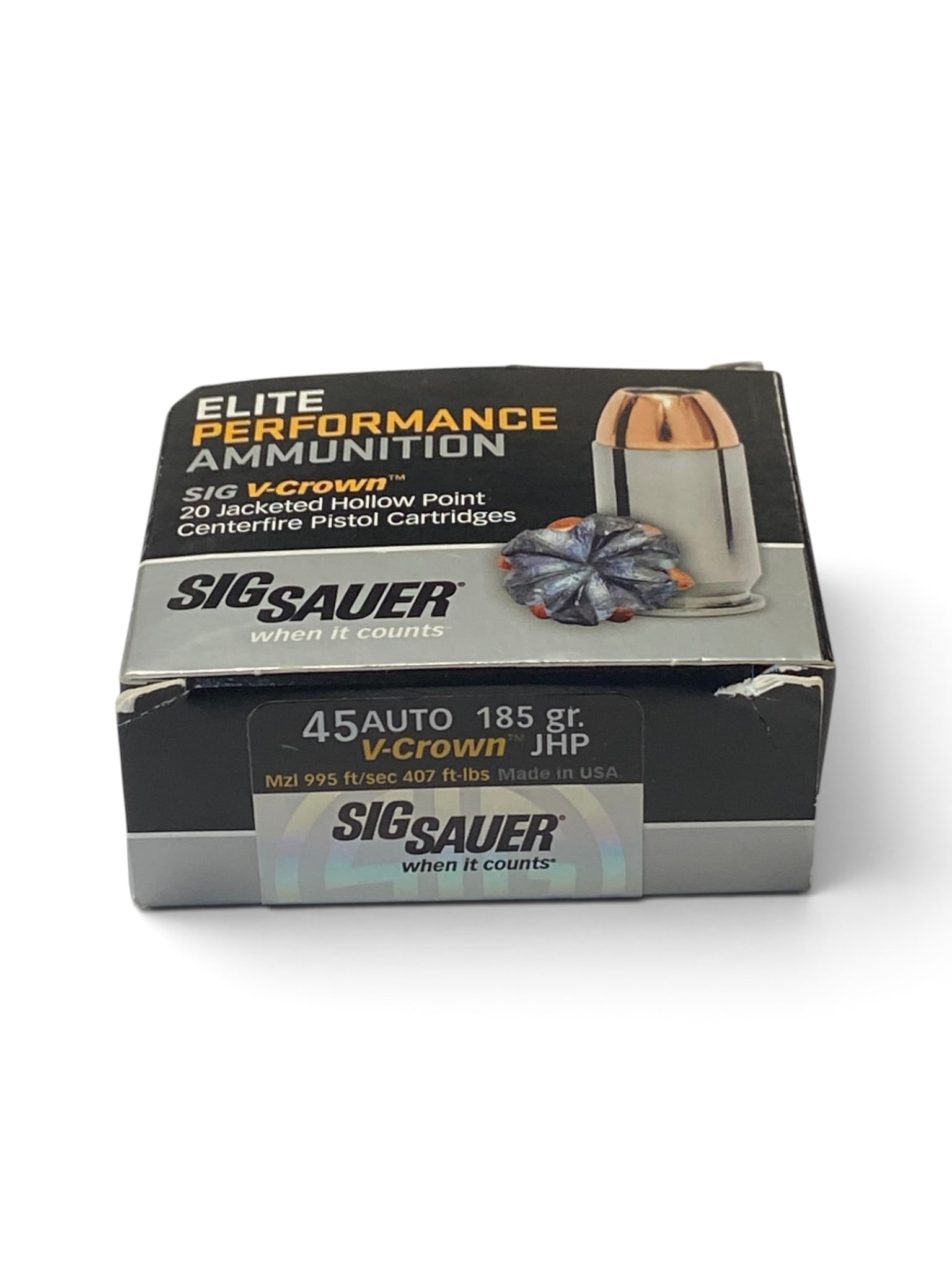 NIB 20rds. of .45 AUTO 185gr. V-Crown JHP SIG Sauer Ammunition: See Photo