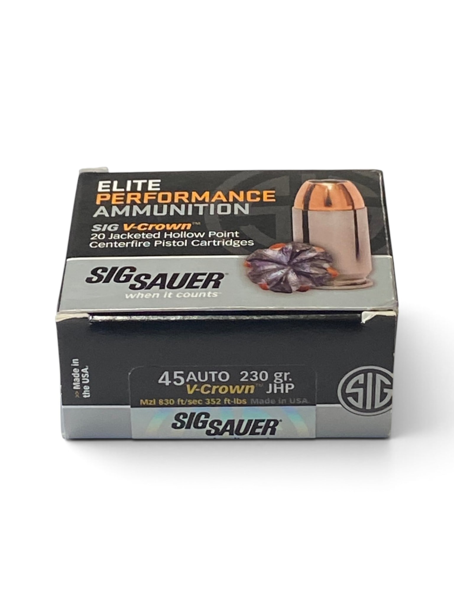 NIB 20rds. of .45 AUTO 230gr. V-Crown JHP SIG Sauer Ammunition: See Photo
