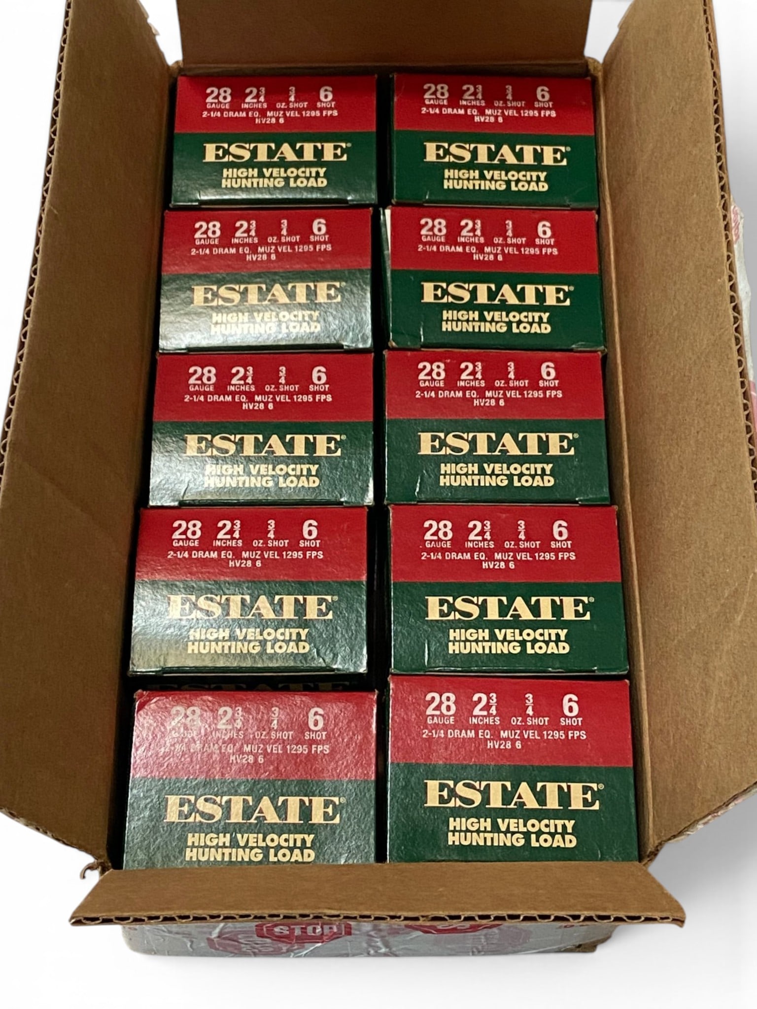 NIB 250rds. of 28 GA 2-3/4” 3/4 oz. #6 Shot Estate High Velocity Hunting Load Ammunition: See Photo